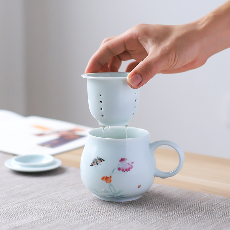 One thousand fire glass mugs of jingdezhen ceramics with cover picking household separation filter creative hand - made tea cup