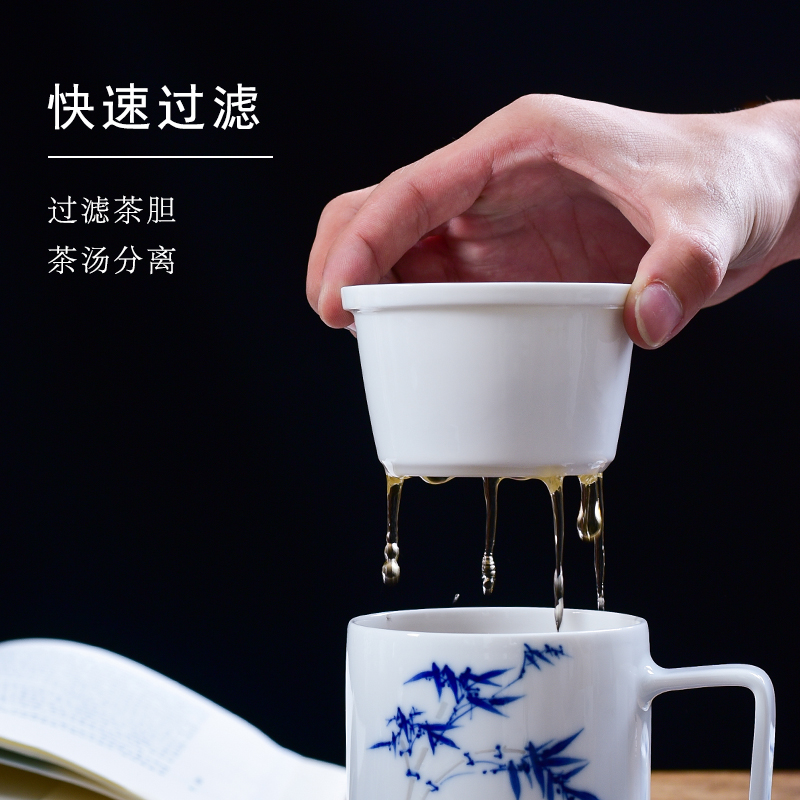 Office cup with handle with cover of jingdezhen large - capacity glass household ceramic separation and exquisite tea tea cup