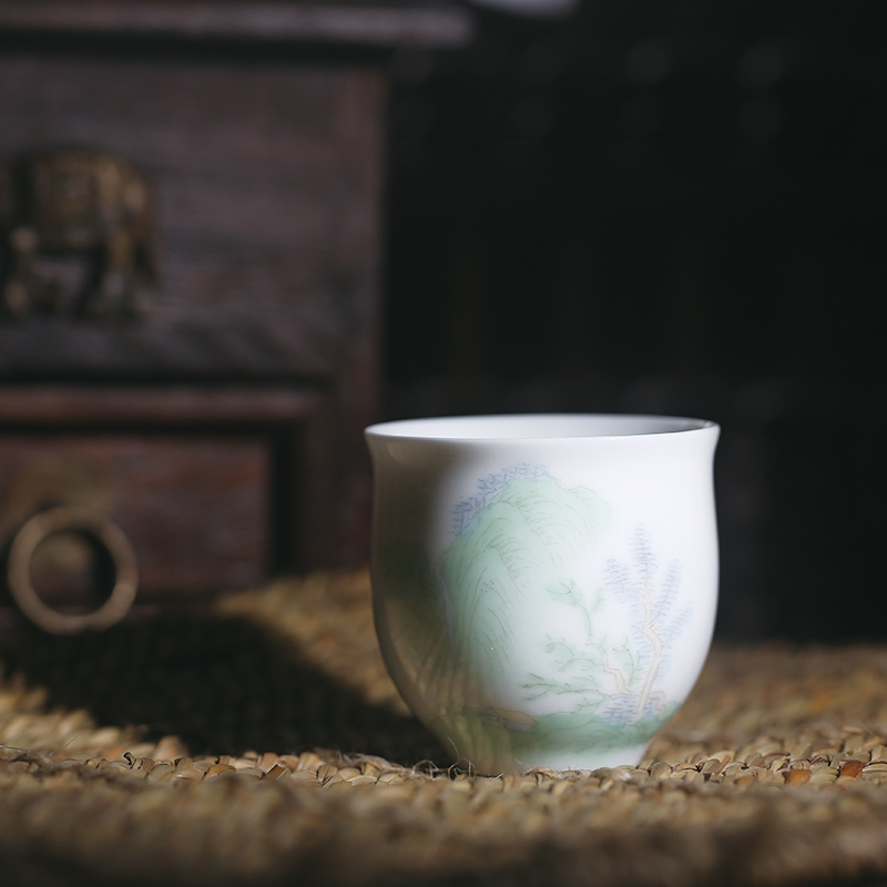 One thousand fire jingdezhen ceramic cups pastel landscape hand - made single small tea kungfu tea cup sample tea cup individual cup