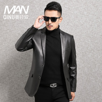 Haining autumn leather leather mens suit sheep slim leather jacket thin lapel suit mens jacket mens coat