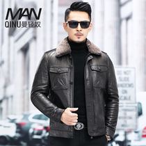 Winter leather leather jacket mens cotton Lamb hair lapel short sheep leather locomotive clothing leather jacket thickened jacket