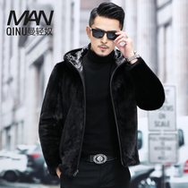 Winter Henning Mink Fur Coat Whole Mink Short Head Layer Cow Leather Wool Integrated With Cap Double Face Wearing Ferret Fur Coat