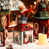 Santa Claus snowman Wrought iron glass candlestick creative home bar decoration Wind lamp Nordic Christmas decorations