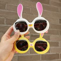 Child Polarized Sunglasses Little Girl Cute Super Cute Little Rabbit Silicone Protective Glasses Anti-UV Shading Sunglasses