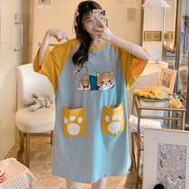 2022 new pajamas female summer pure cotton short-sleeved extra large size fat MM200 kg cartoon pregnant woman long pajamas 250 pounds