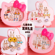  Childrens no pierced ears fake earrings ear clip set Girls jewelry gift box Baby cute earrings Earrings Princess jewelry