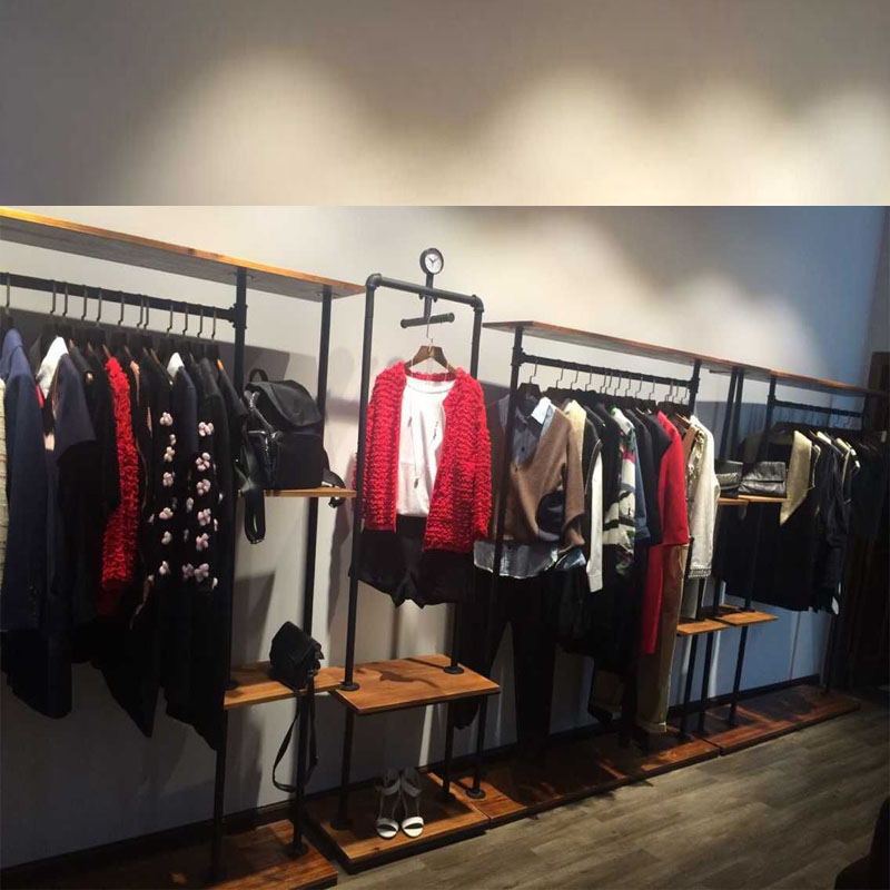 新品复古实木服装店展示架落地式男女装店服装架货架水管架衣架_7折