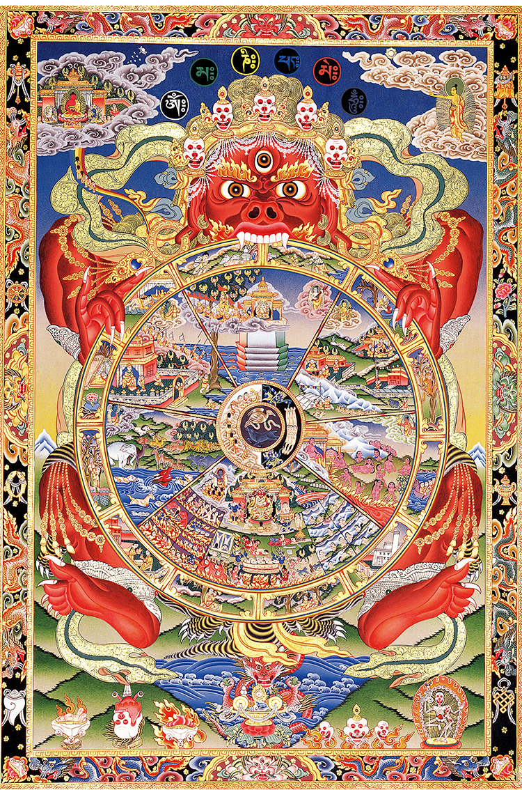 唐卡六道轮回佛像挂画观音画像生死轮回因果文殊普萨财神装饰画图