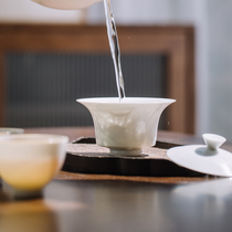 Jingdezhen handmade thin tire white porcelain cover bowl Tea cup Single Kung Fu tea tea cup Horseshoe small tea cup