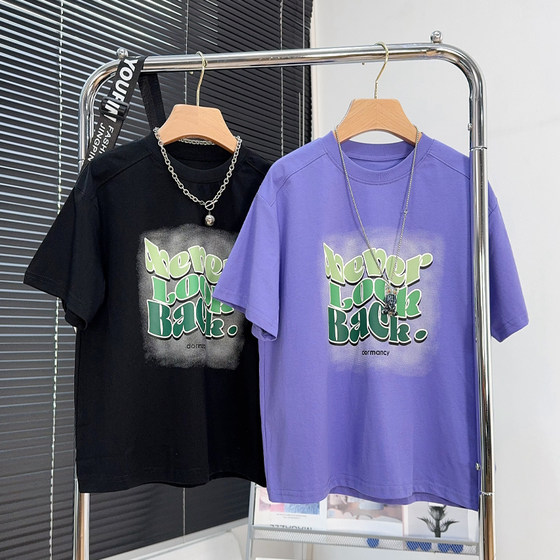 Burio children's clothing boys' purple short-sleeved T-shirt summer medium-sized children's letter printed top children's T-shirt trendy Burio children's clothing boys' purple short-sleeved T-shirt summer medium-sized children's letter printed top children's T-shirt trendy