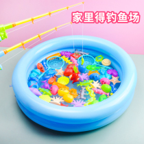 Fishing toys children magnetic set male and female baby puzzle 123456 year old baby glowing sling fish fish toy