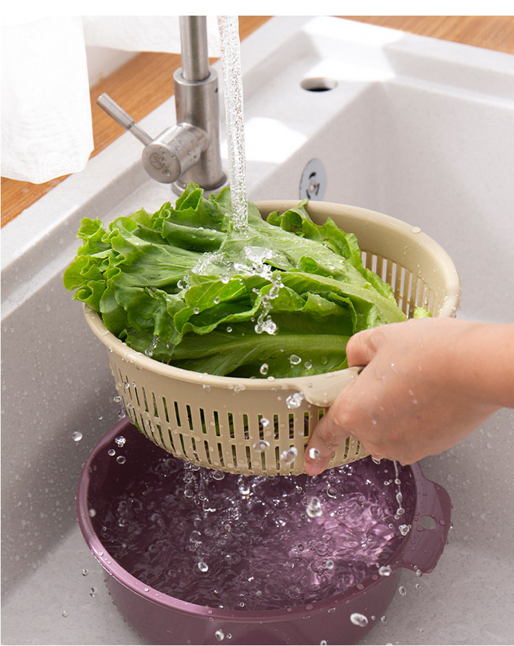 双层洗菜盆沥水篮洗菜神器旋转菜筐厨房双侧手提家用水果盘漏水盘