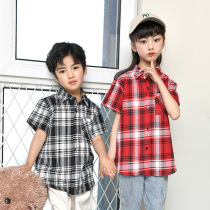 Lingmachine boys and girls short-sleeved shirts Joker Plaid spring and summer tops