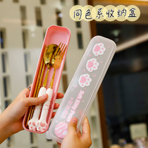 304 stainless steel chopsticks spoon fork set cute student cartoon portable fork spoon chopsticks tableware three-piece set