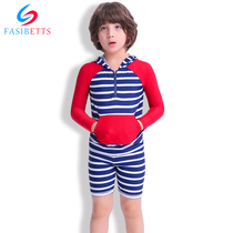 New childrens split swimsuit boy swimming trunks boy baby small child striped hooded swimsuit suit