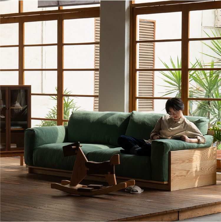 宽木窄作 平躺沙发 布艺沙发 客厅 拆装可进电梯实木家具黑胡桃木