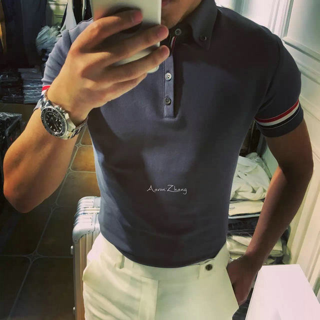 Summer Korean lapel polo shirt male TB wind short-sleeved T-shirt business casual Paul shirt cotton slim bottoming shirt Summer Korean lapel polo shirt male TB wind short-sleeved T-shirt business casual Paul shirt cotton slim bottoming shirt