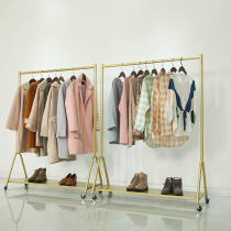 Clothing Display Rack Floor Removable Simple Shelves Male And Female Children Clothing Hanging Hanger Gold with plate pulley Chen case rack