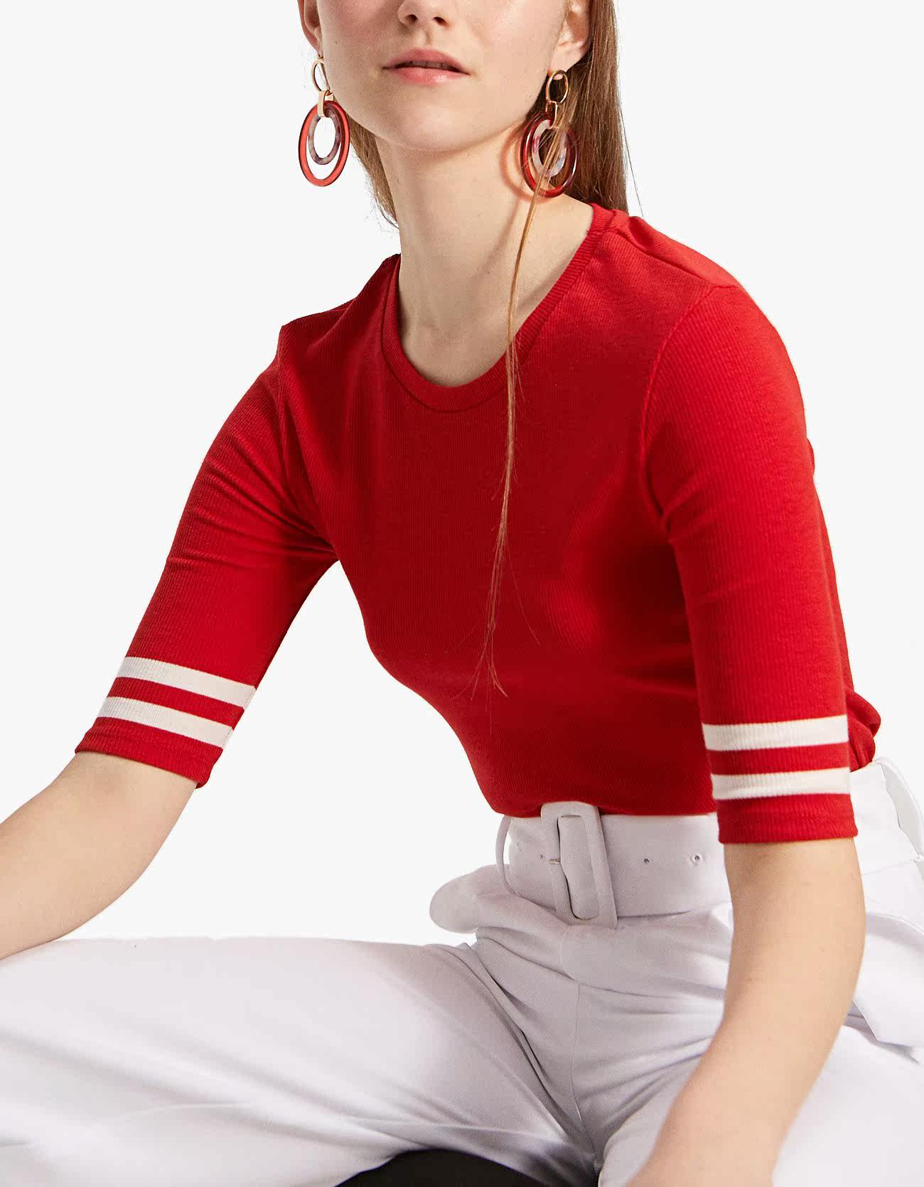 超级精选 穿dress 女士服饰 stradivarius 条纹饰中袖