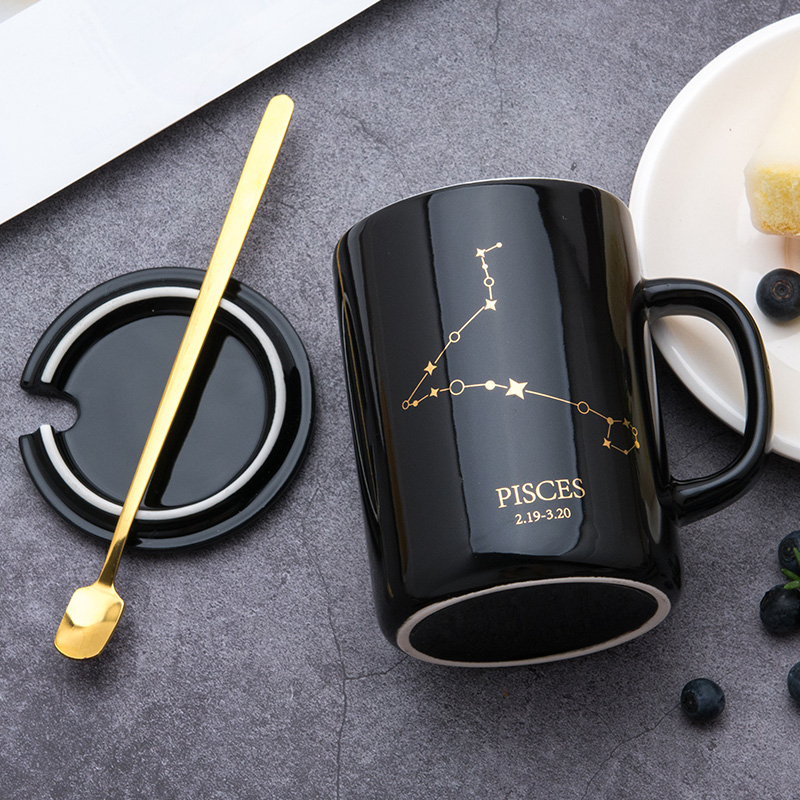 Creative constellation water glass ceramic keller gift box with cover spoon coffee cup men 's and women' s household move trend