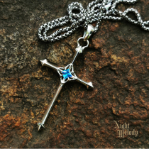Nighttime Studio 925 Pure Silver Original Handmade Small Crowdsourced Minimalist Sea Sapphire Stardust Cross Lovers Pendant