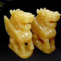 Natural rice yellow jade Kirin pendulum piece jade Xuanguan Merchants Town Residence Feng Shui balcony Living room Office Home Residence Ornaments