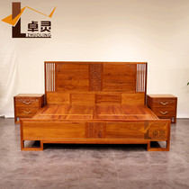 Hedgehog Purple Sandalwood Red Wood Double Man Bed New Chinese Su Flower Pear Wood Furniture Brief Modern Solid Wood Wedding Bed Factory Direct