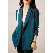 Acetate Small Suit Jacket Woman Spring Autumn 2022 New Korean Version Fashion Temperament Commute Blue Double Volleyball Buckle West Suit