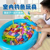 Childrens large fishing toy magnetic fish men and women children fishing pond baby induction light fishing rod magnetic set