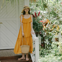 Holiday windy hoist with skirt hem Skirt Hem Easy bohemian Long dress Sanya Xianqi Liandress Skirt Terrace Back Beach Skirt