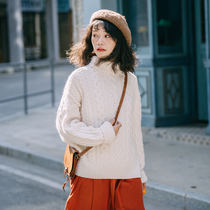 Dreams horse pullover turtleneck sweater thickened winter warm twist retro sweater loose lazy heavy industry Japanese New