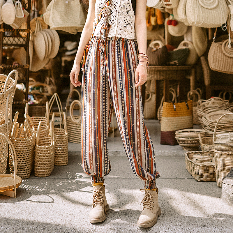 Thailand travel wear flower pants loose not wrinkled wide pants Lantern beam legs radish pants Chiffon beach pants women
