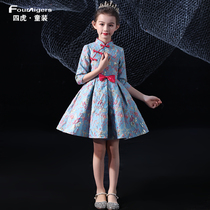 Girls China's retro Tang costume children's improved version of the banner robe ancient kite performance suit small broken flowers in the autumn and winter season