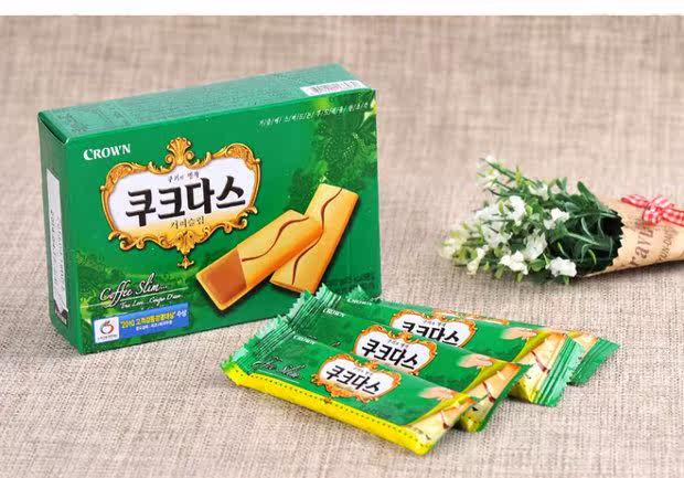 韩国包装进口零食品 crown可瑞安咖啡蛋卷72g盒物美价廉_7折现价7.5元