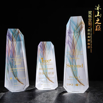 Transparent crystal trophy medal authorization plate bevel color printing Creative simple custom red competition excellent staff