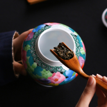 Tea pot under glaze color hand-painted small and medium-sized office household tea warehouse sealed cans ceramic ware Puer tea storage tea cans