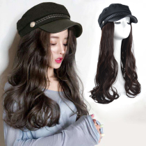 Wig female long hair hat one-piece fashion big wave long curly hair natural full headgear Navy hat Net red one-piece hat