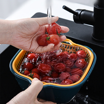 Vegetable Wash Basin Drain Basket Domestic Double Multifunction Wash Basin Naughty Rice Basket Plastic Wash Vegetable Basket Wash Fruit Containing Basket
