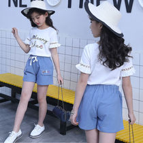 Girls summer shorts set 2019 new Korean version of fashionable foreign children children summer short sleeve two-piece set