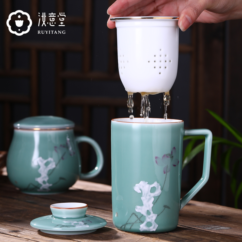 Jingdezhen ceramic keller. Male and female office tea lovers glass a glass office cup for cup with cover