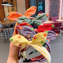 Korean version of rabbit ear headband children's net red 2021 wide-brimmed summer plaid fabric fruit head buckle girl girl hairpin