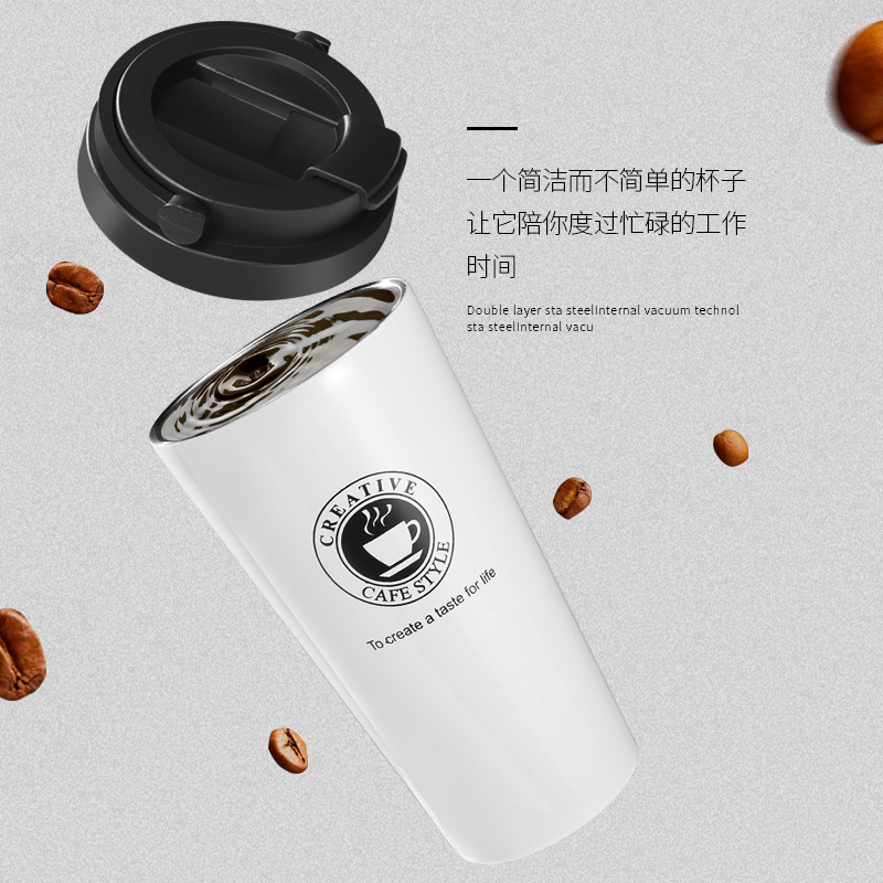 simple heat preservation coffee cup men's and women's office with cover portable mug stainless steel mug