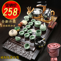 Laughing Buddha Maitreya Zisha Kungfu Complete Tea Set Ceramic Four-in-One Induction Cooker Imitation Wood Tea Plate