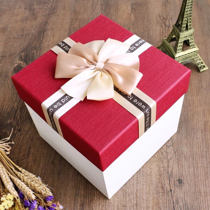 简约加大号正方形礼品盒高档蝴蝶结母亲节日生日礼物包装盒礼物盒