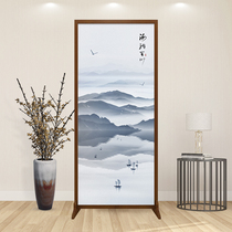 New Chinese solid wood screen partition decoration hotel office living room Simple ink painting into the home to block the entrance seat screen