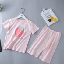 Girl Sleepwear Summer Thin style short sleeve shorts Childrens home Clothing Bamboo Festival Cotton Loose Breathable Girl New Pure Cotton