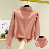 De velvet self-heating bottoming shirt women autumn size half-height collar warm long sleeve double-sided velvet plus velvet padded jacket