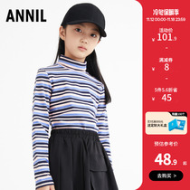 Anna Kids Girls Sweater Tall Flap Neck Long Sleeve New Western Spring Autumn Girls Knitwear Striped