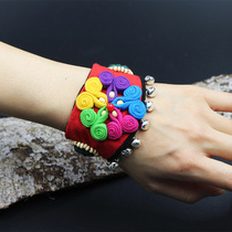 Ethnic style bracelet female fabric hand-woven Yunnan Bell jewelry dance wide bracelet literary women accessories