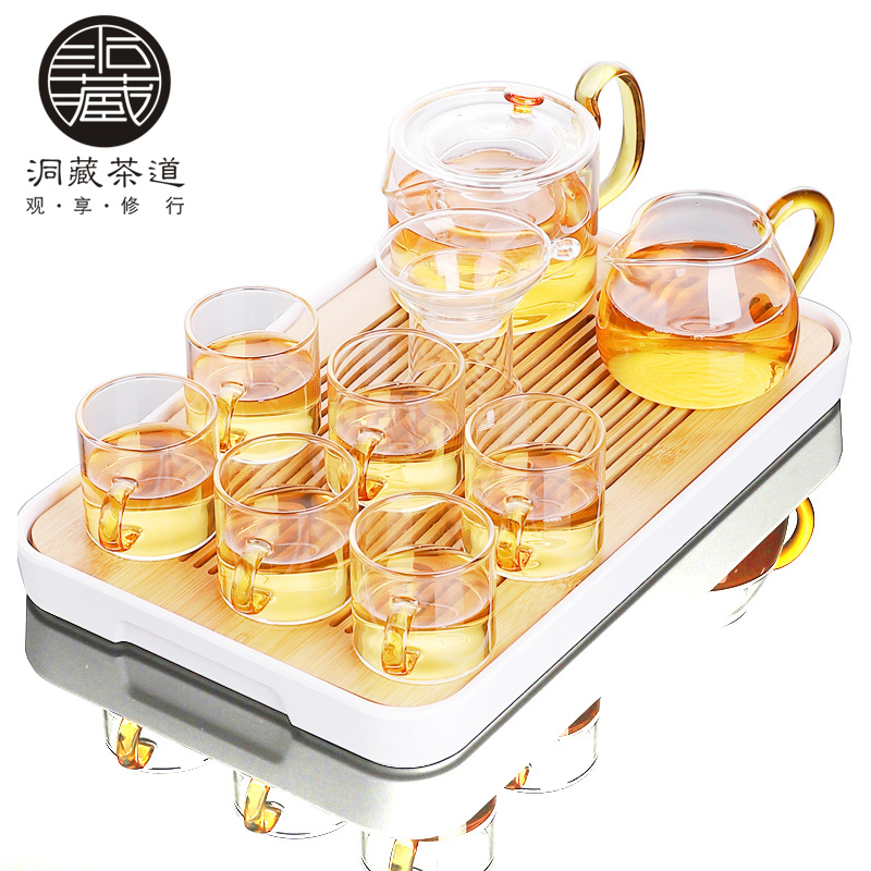 In building glass tea set kung fu tea cup flower pot transparent contracted and I tea tea, home